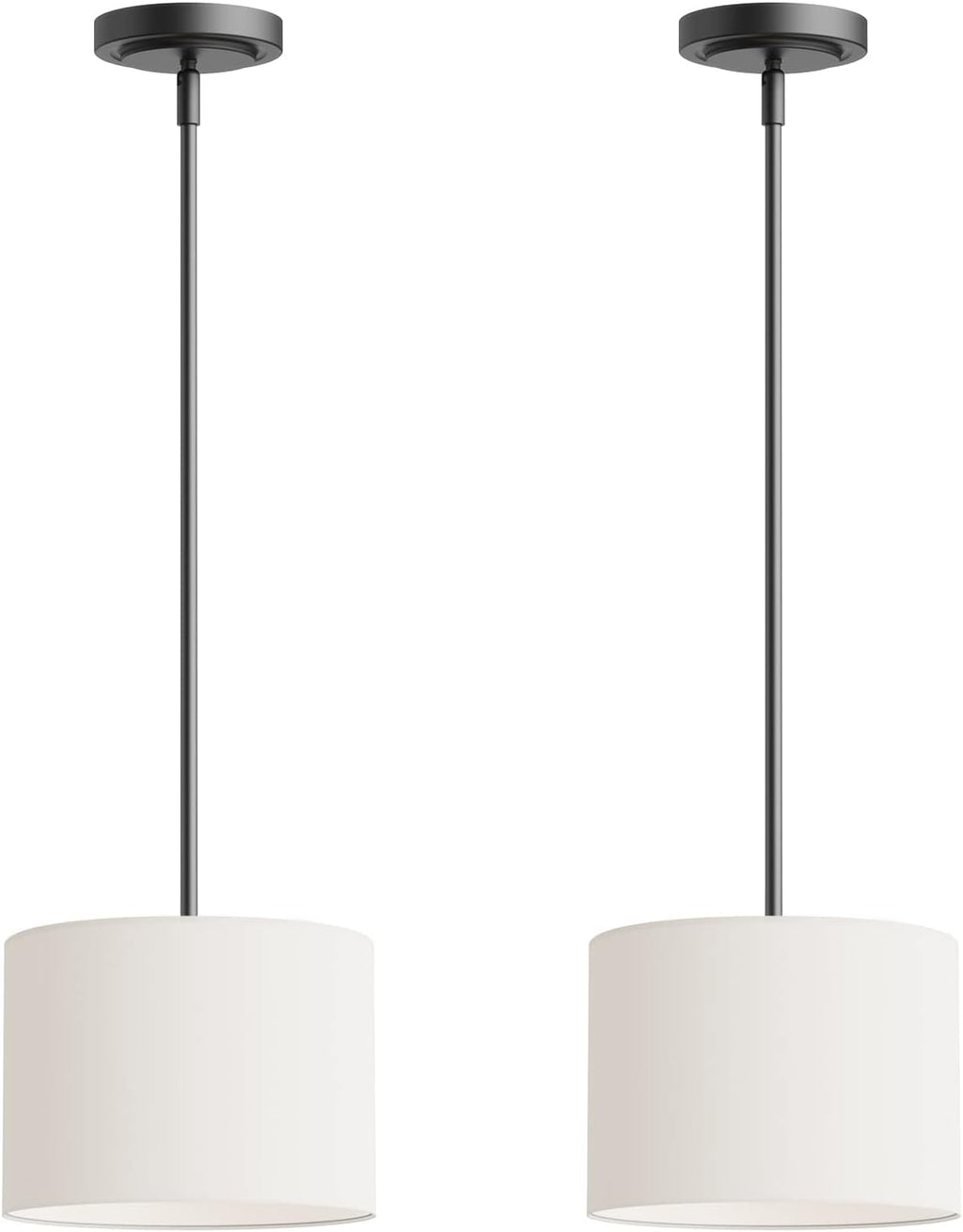 White Linen Drum Pendant Light 2-Pack