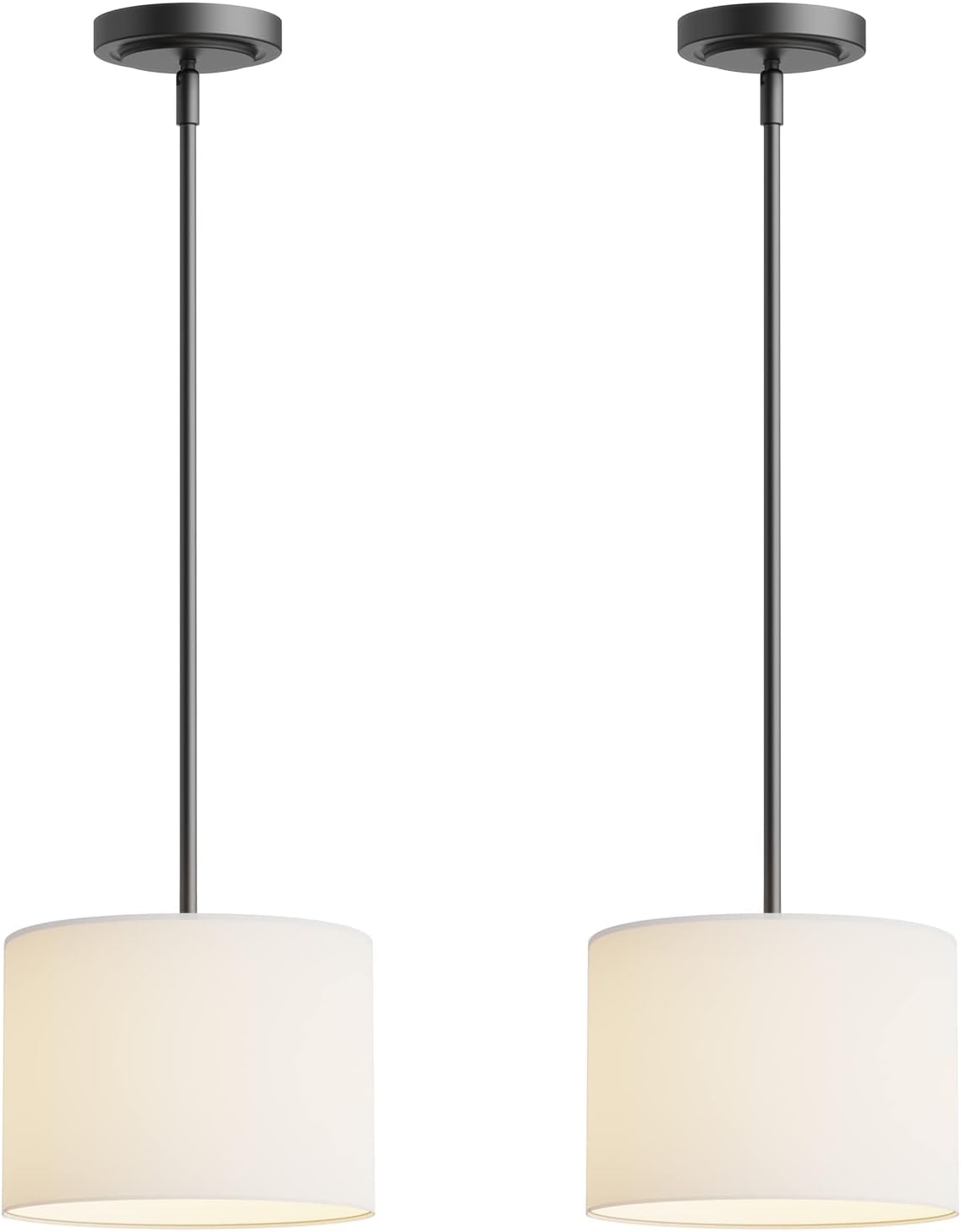 White Linen Drum Pendant Light 2-Pack