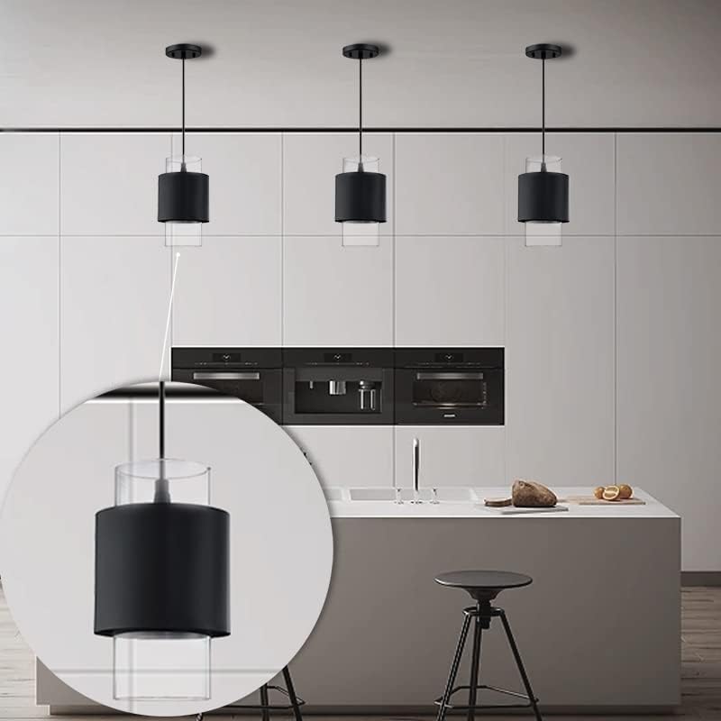 1-Light Glass Drum Pendant Light Black 1 Pack