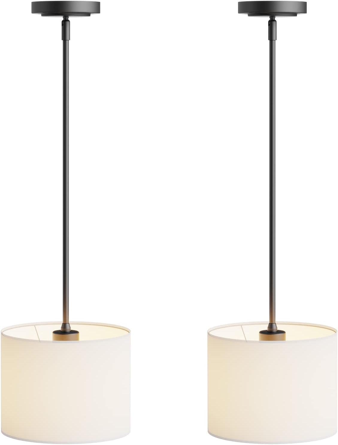 White Linen Drum Pendant Light 2-Pack