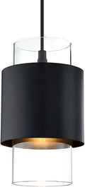 1-Light Glass Drum Pendant Light Black 1 Pack