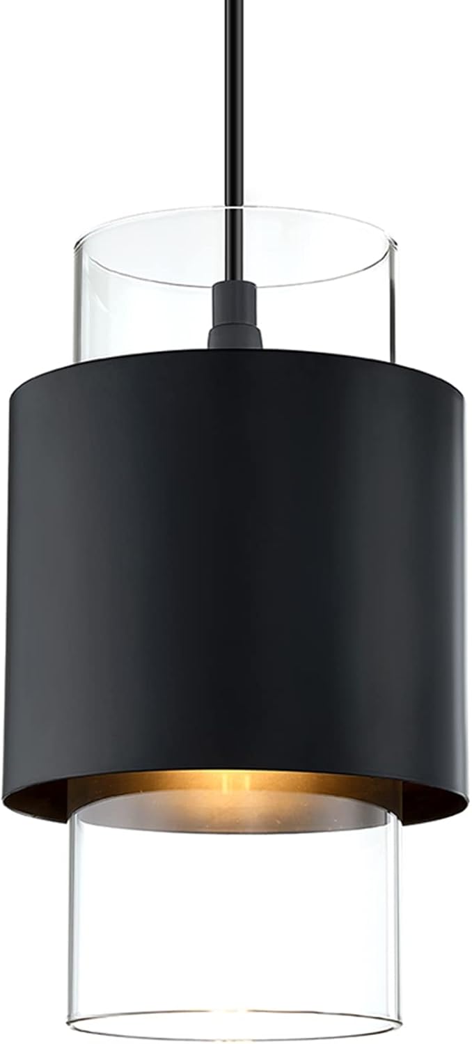1-Light Glass Drum Pendant Light Black 1 Pack