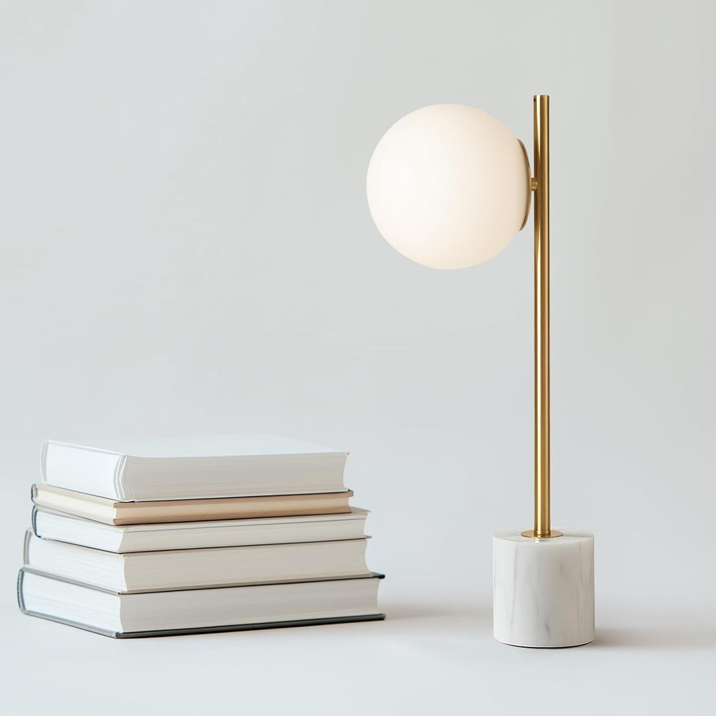 Marble Base Round Table Lamp White Glass Shade