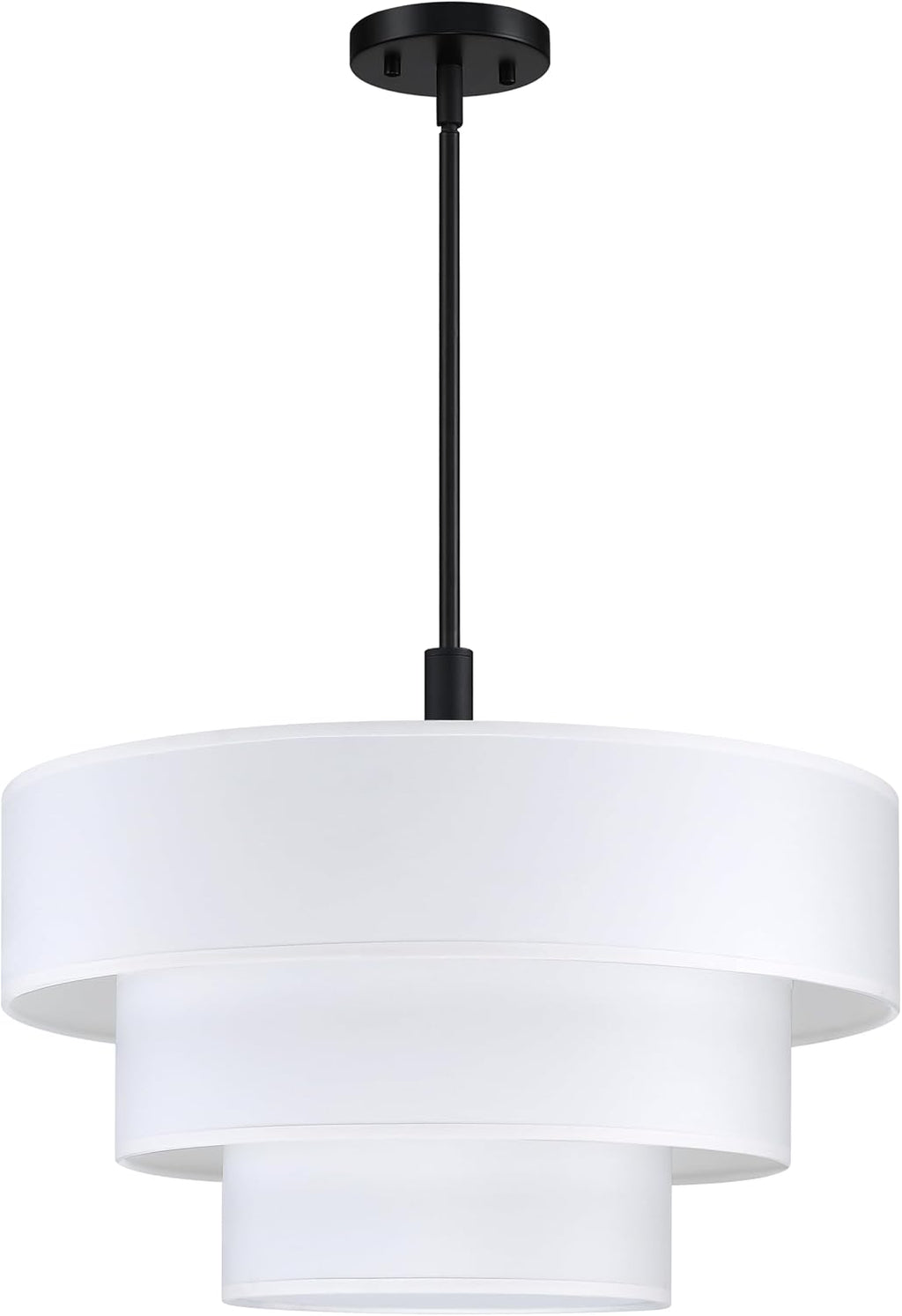 7-Light 3-Tier Cream Linen Drum Pendant Light
