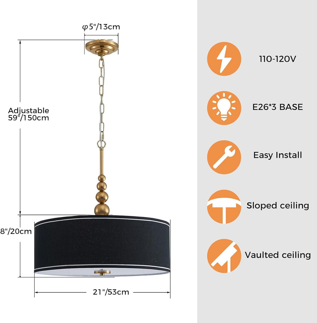 Lighting Black Linen Drum Chandelier
