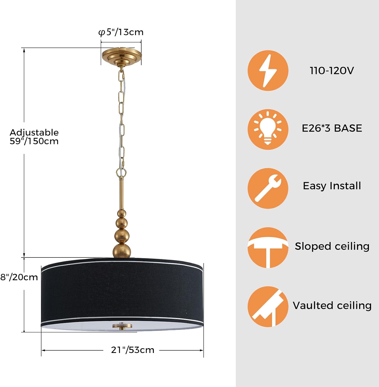 Lighting Black Linen Drum Chandelier