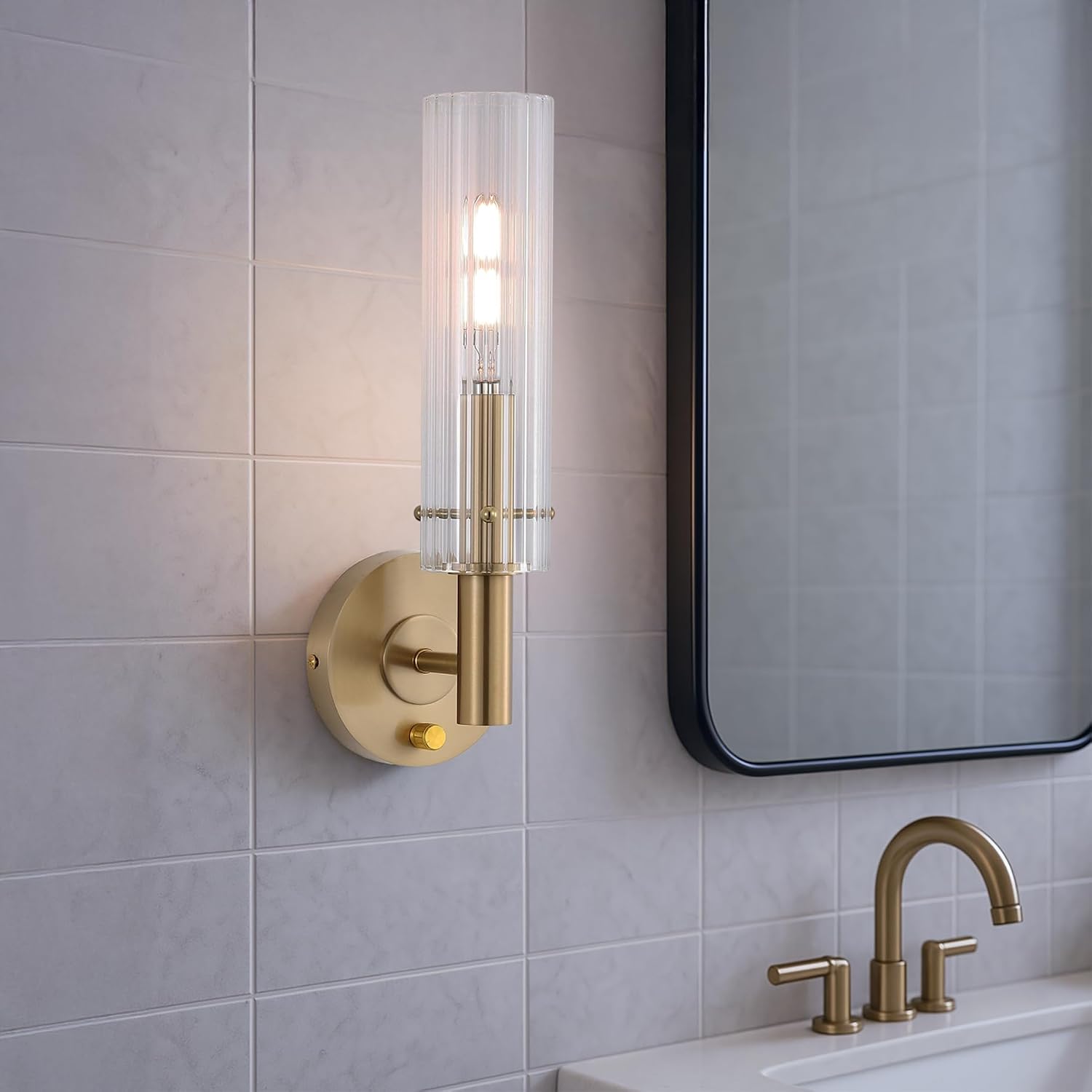 Gold Striped Glass Wall Sconces With Dimmer