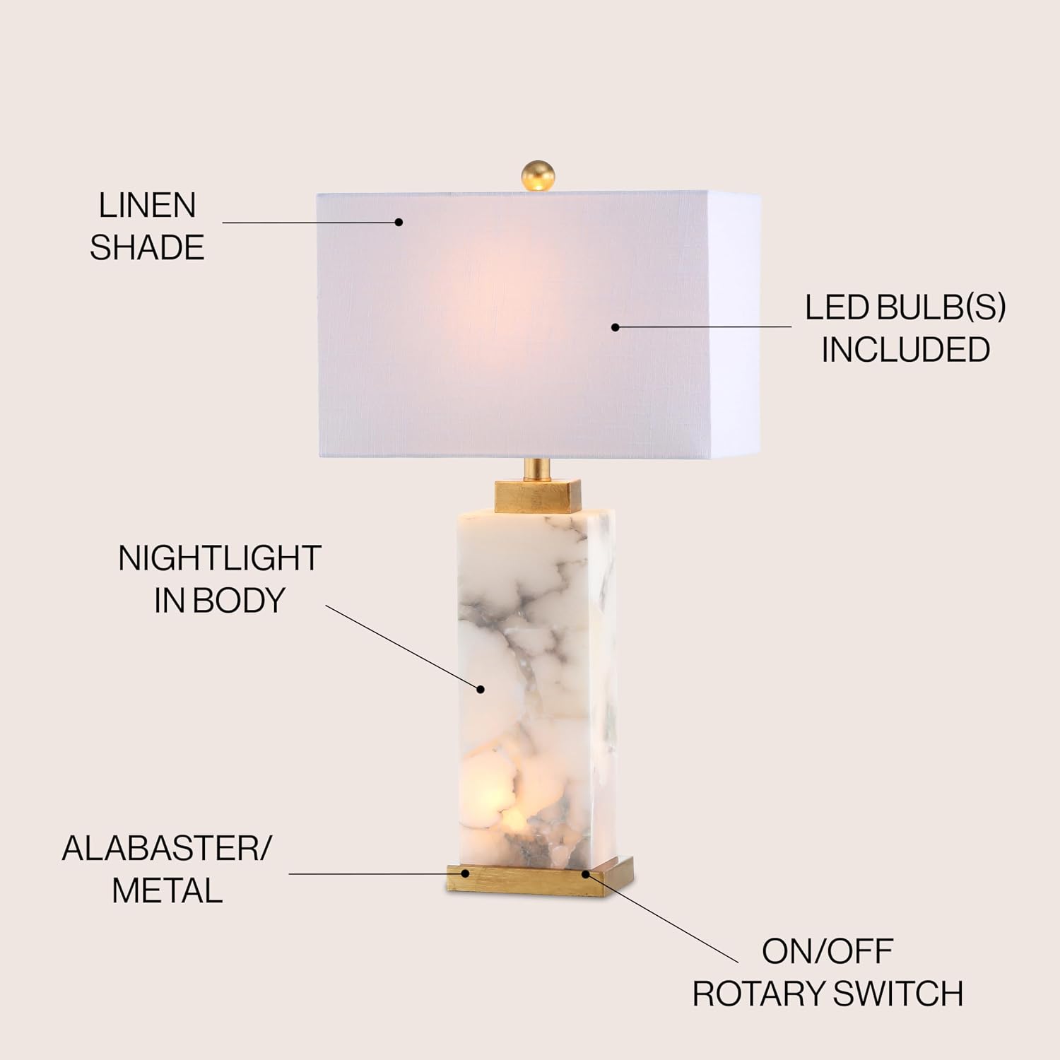 Alabaster Table Lamp White Gold 27.5"