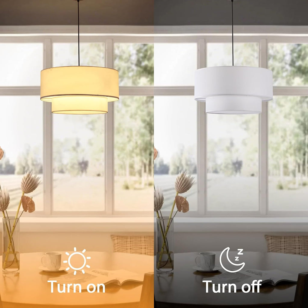 3-Light 2-Tier White Fabric Drum Chandelier