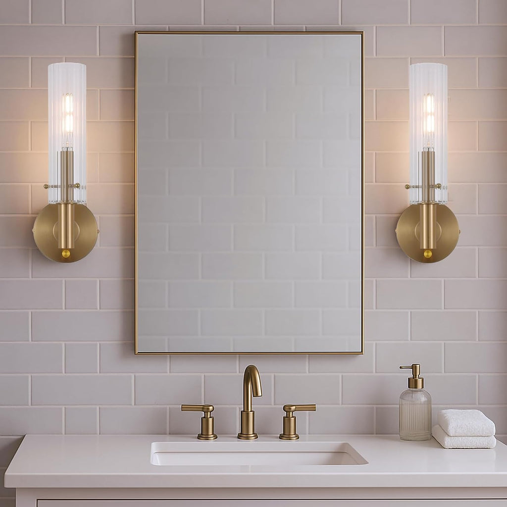 Gold Striped Glass Wall Sconces With Dimmer