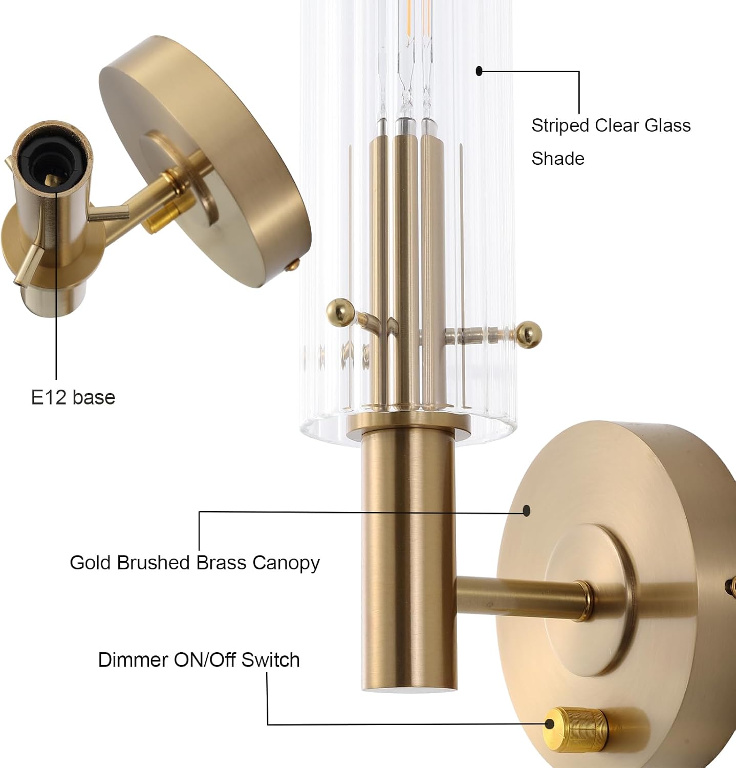 Gold Striped Glass Wall Sconces With Dimmer