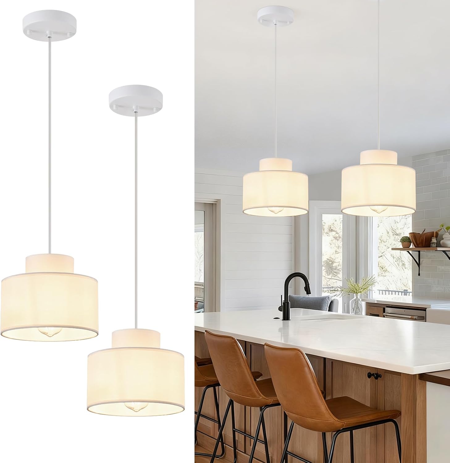 2-Tier Drum Pendant Lights 2 Pack