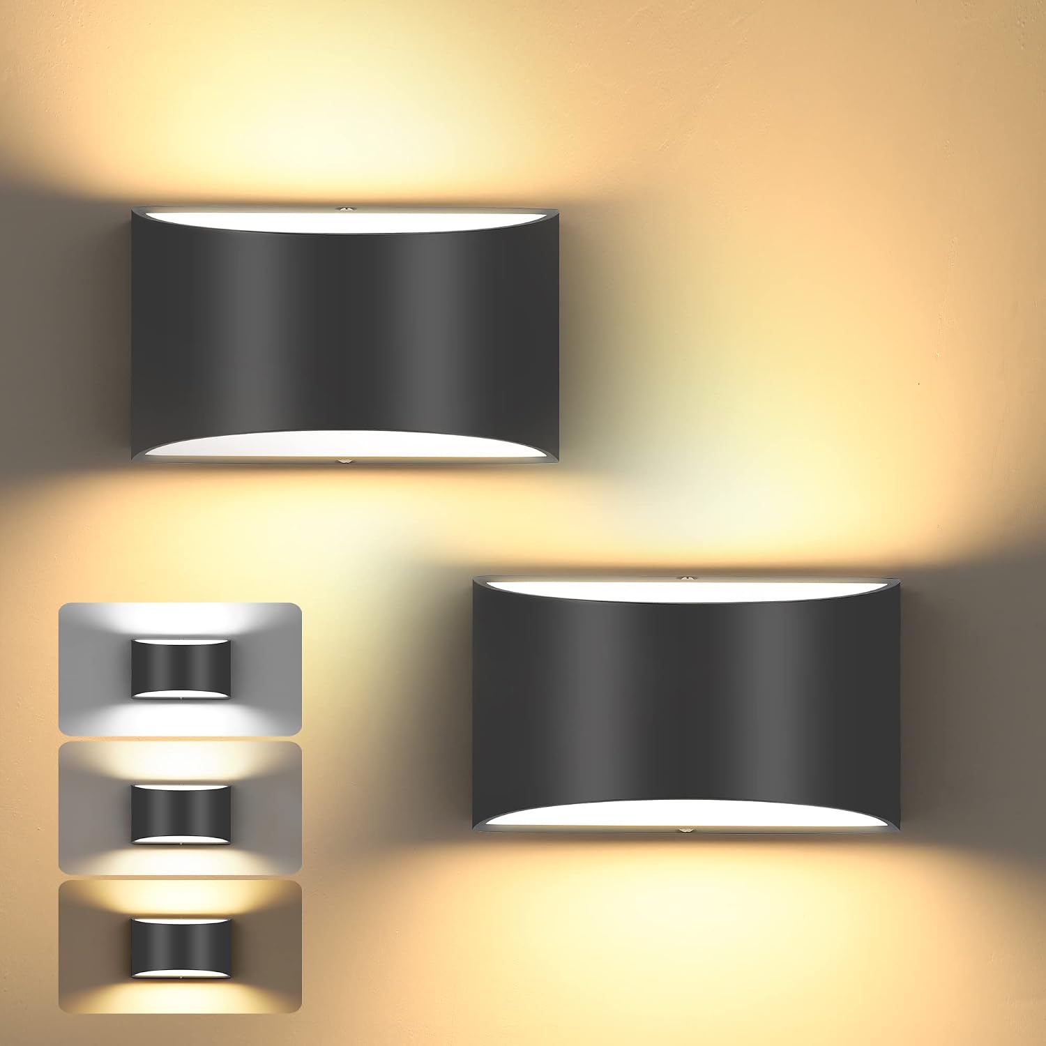 Dimmable LED Wall Sconces Black Set of Two