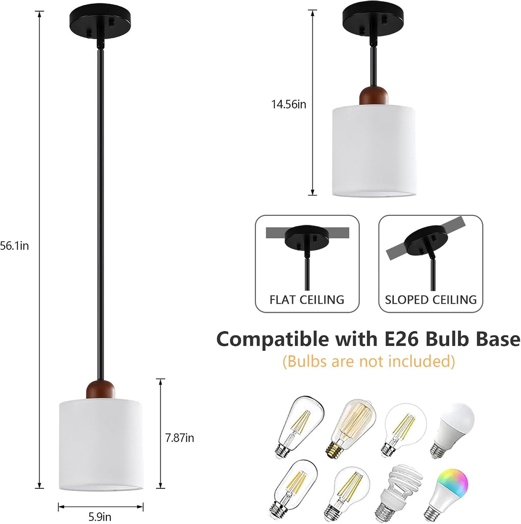 White Fabric Drum Pendant Light Black 1 Pack