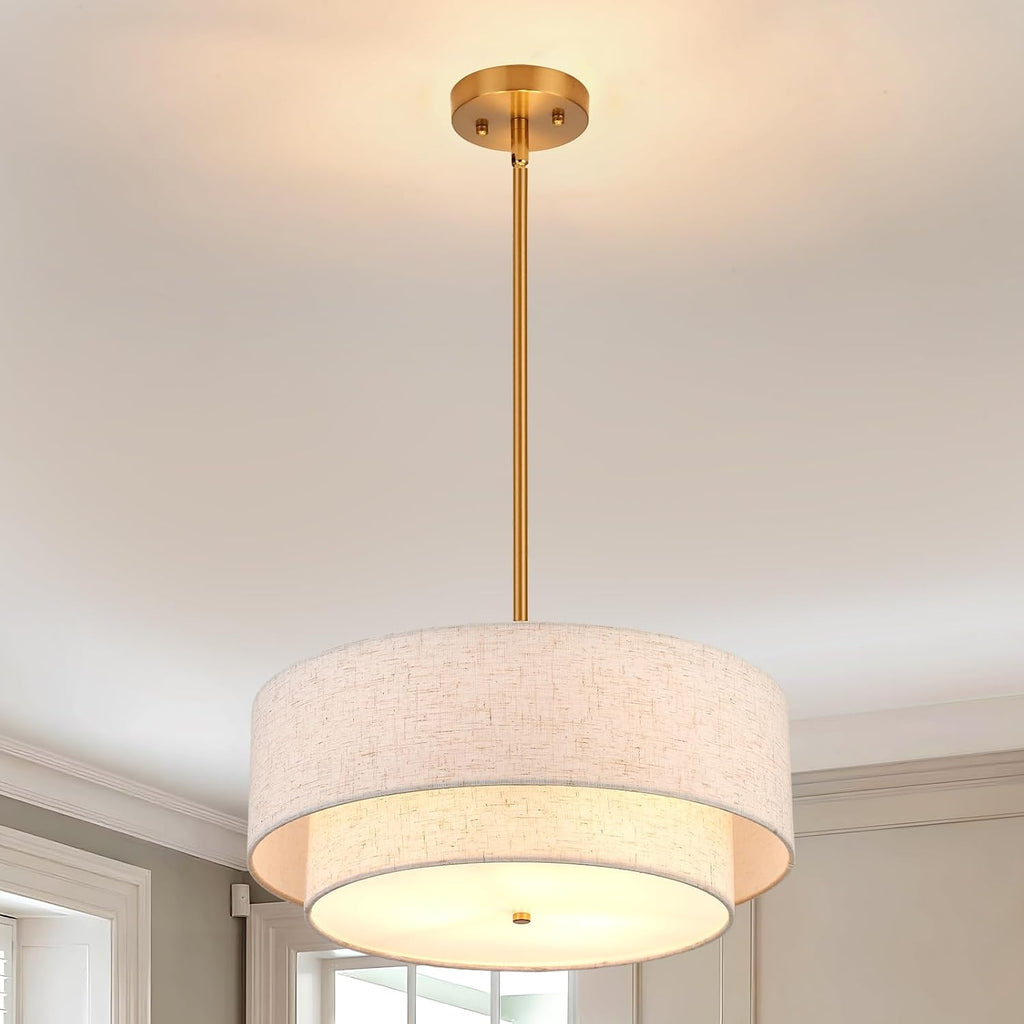 3-Light Fabric Drum Chandelier 18 Inch