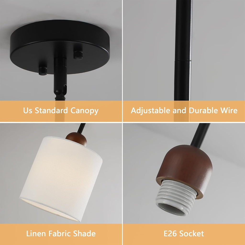 White Fabric Drum Pendant Light Black 1 Pack