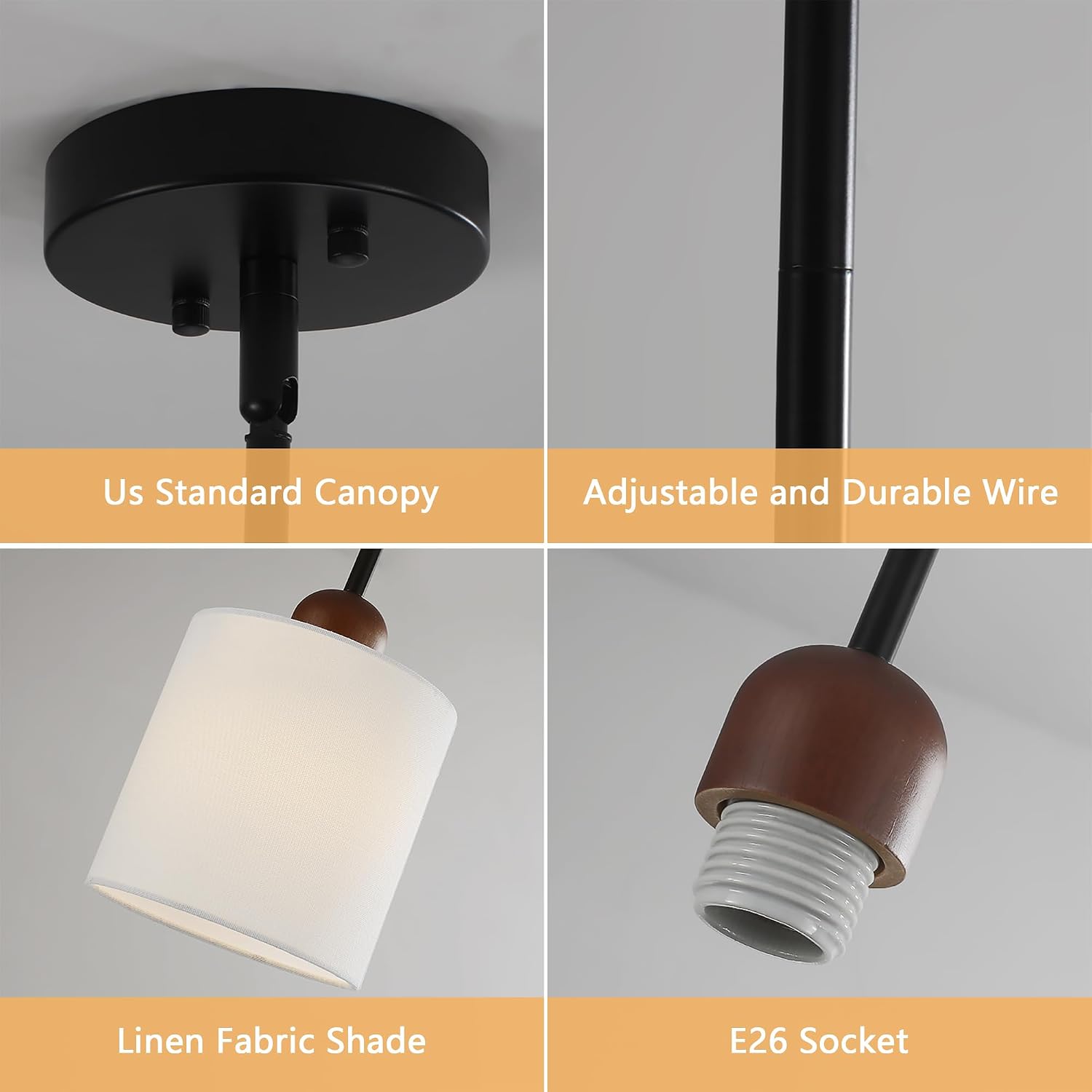 White Fabric Drum Pendant Light Black 1 Pack