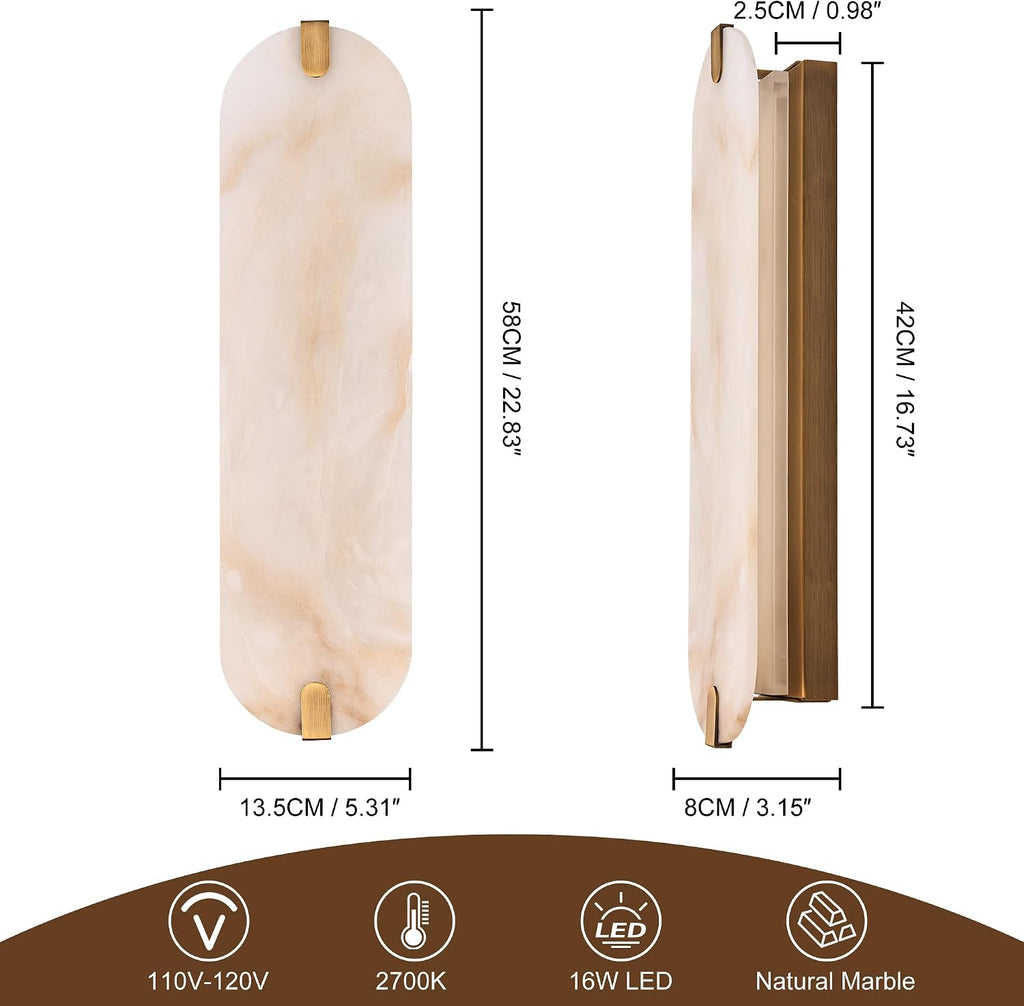 Alabaster Wall Sconces Brushed Gold Set of Two 22.8"