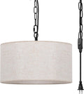 3-Light Linen Drum Plug In Pendant Light