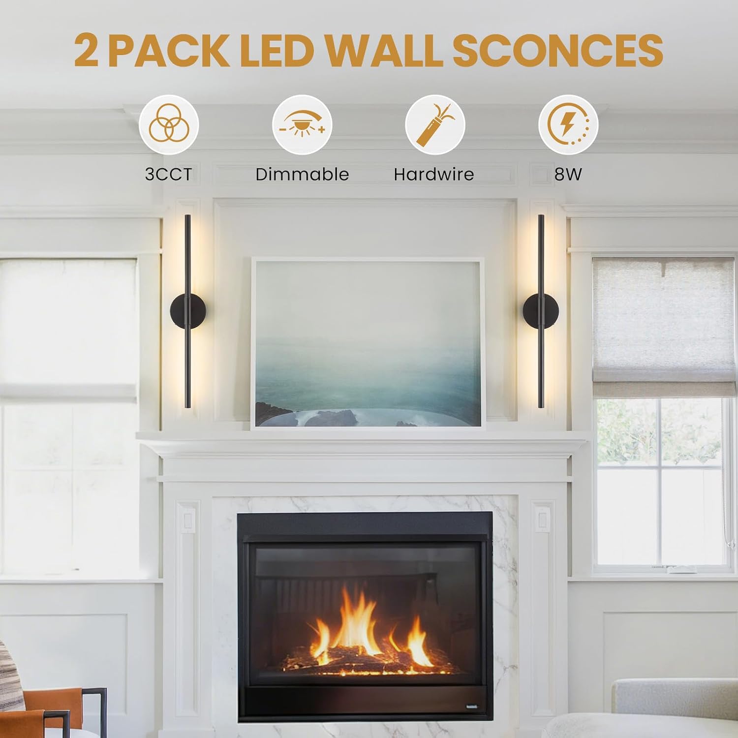 24'' Black LED Rotatable Wall Sconces Set of Two 3CCT