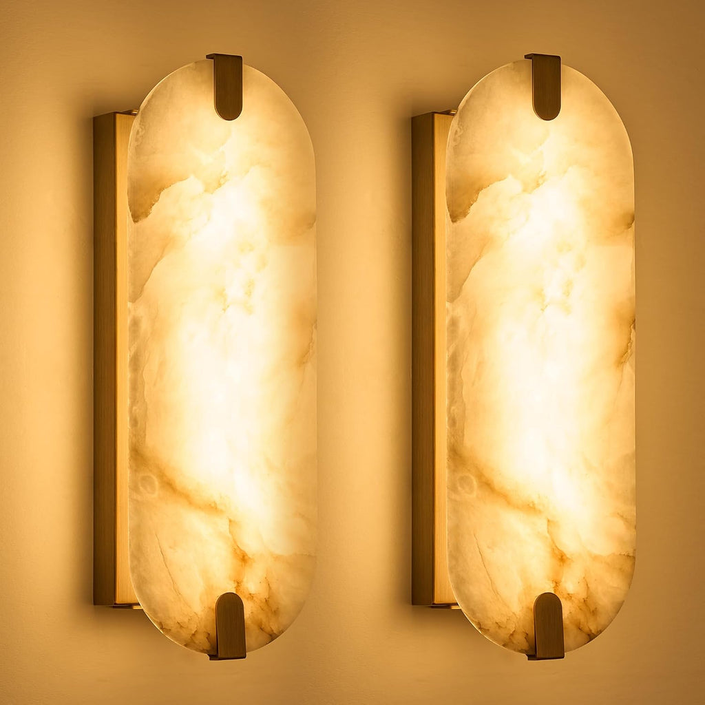 Alabaster Wall Sconces Set of Two 14.2"