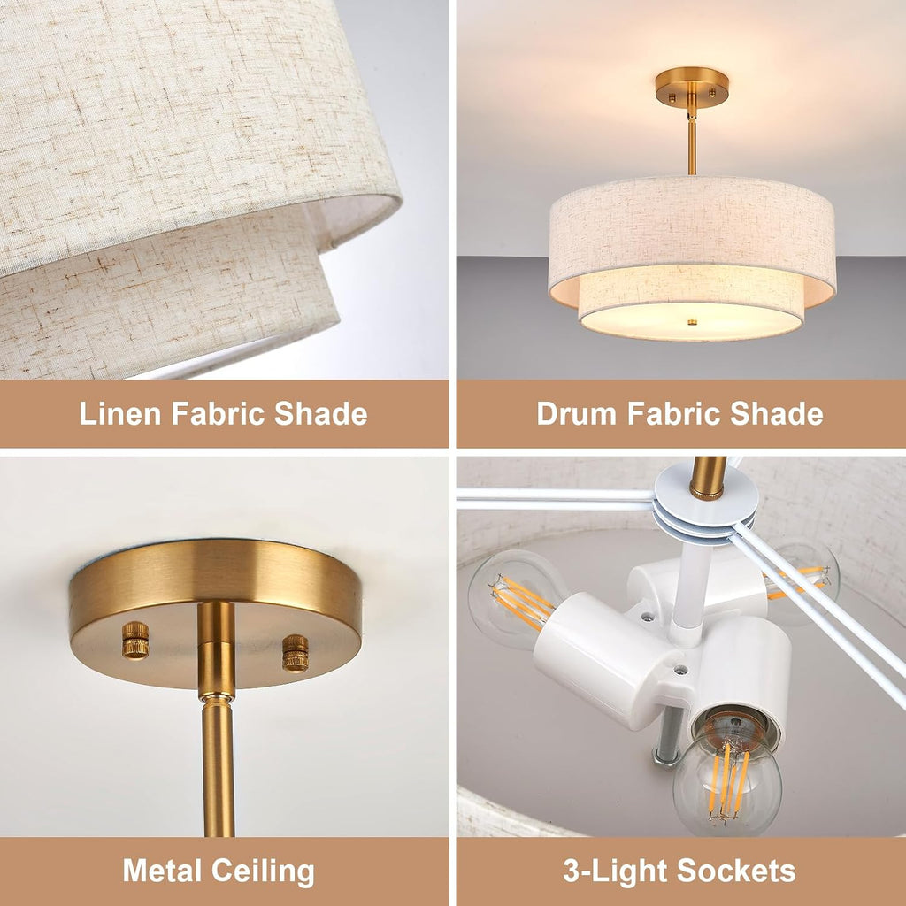 3-Light Fabric Drum Chandelier 18 Inch