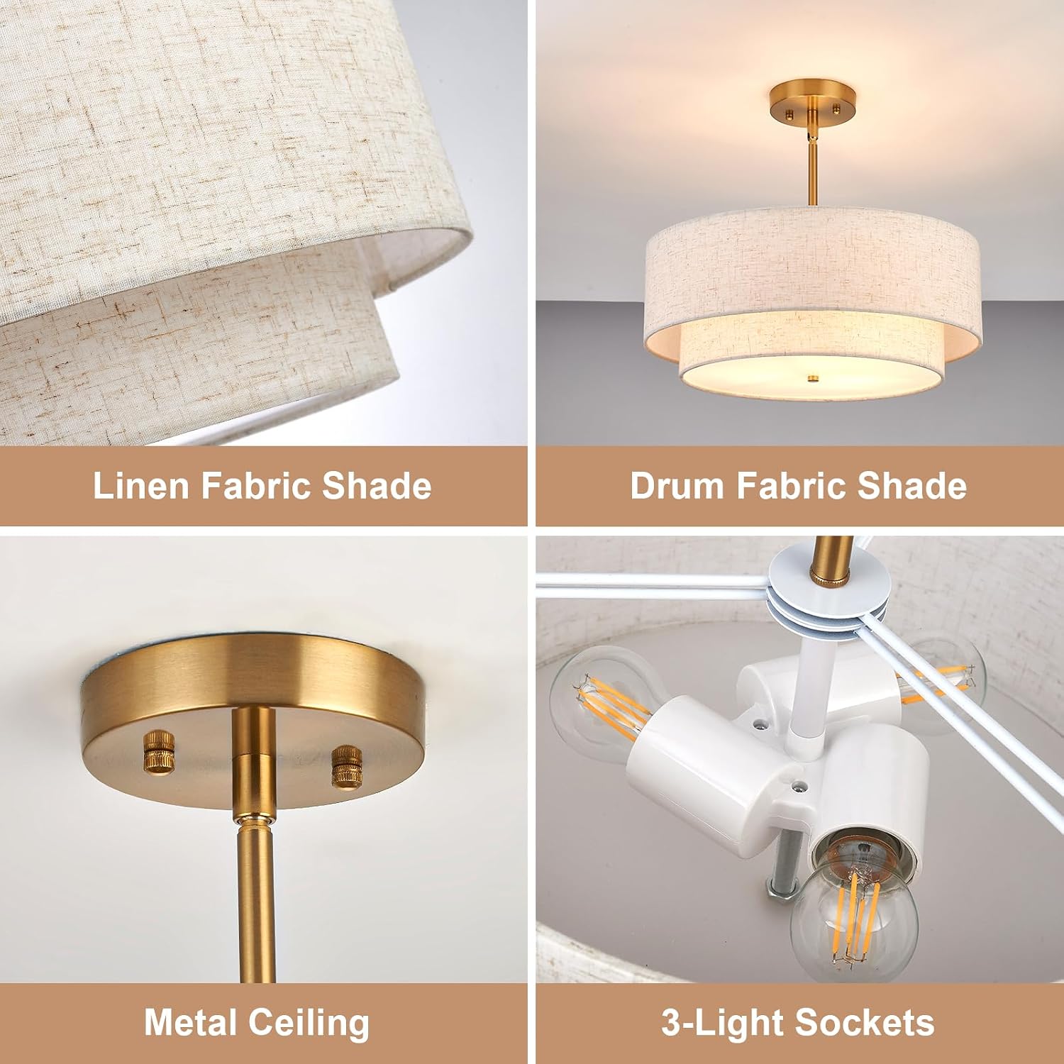 3-Light Fabric Drum Chandelier 18 Inch