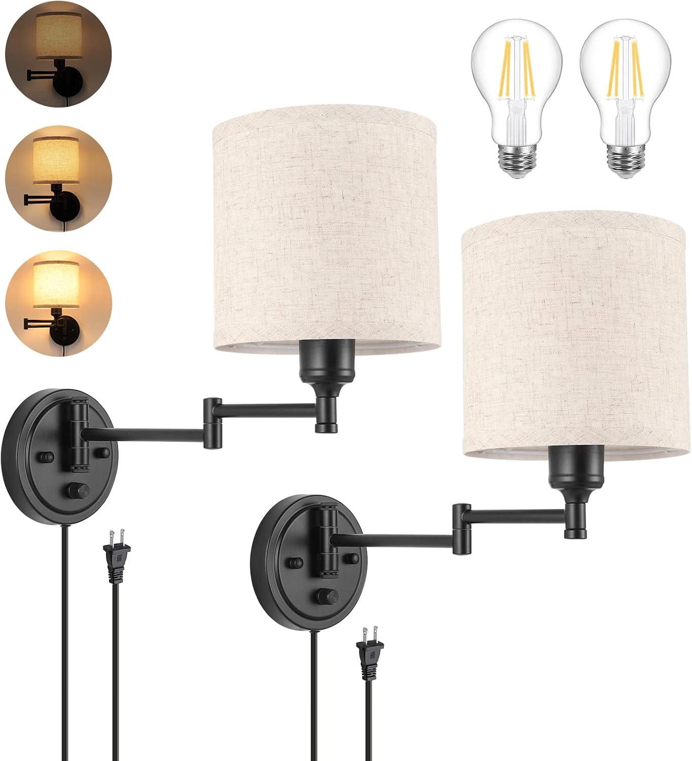 Swing Arm Plug In Wall Sconces Set of Two