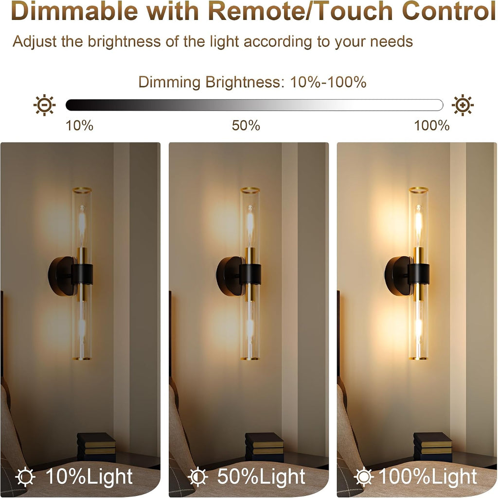 Wall Sconces Black Gold Set of Two With Remote