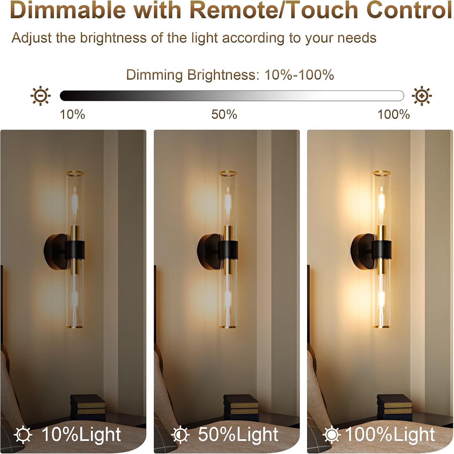 Wall Sconces Black Gold Set of Two With Remote
