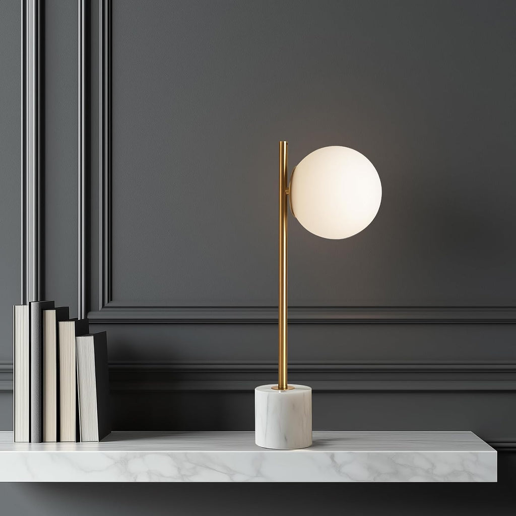 Marble Base Round Table Lamp White Glass Shade