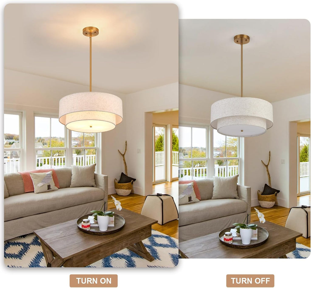3-Light Fabric Drum Chandelier 18 Inch