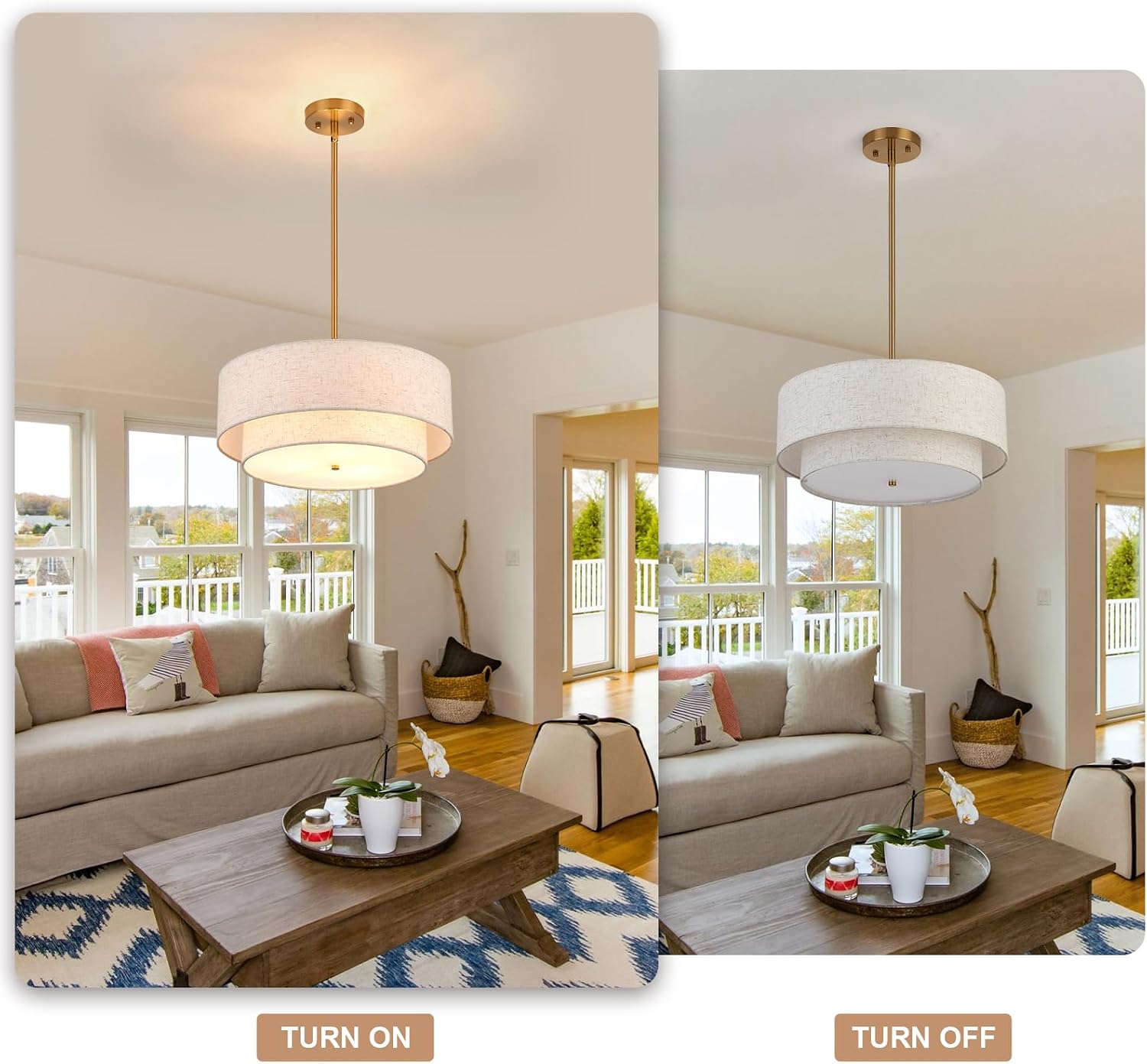 3-Light Fabric Drum Chandelier 18 Inch