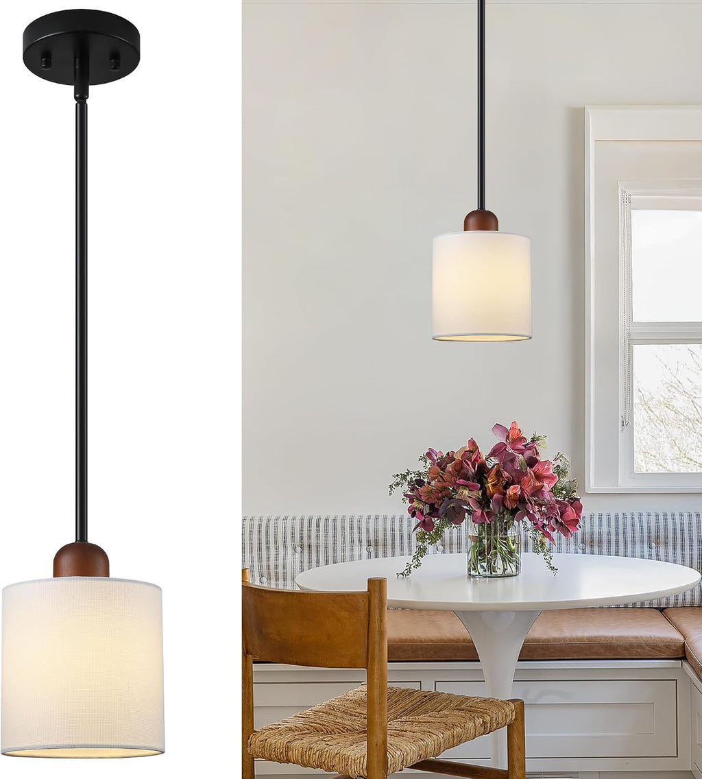 White Fabric Drum Pendant Light Black 1 Pack