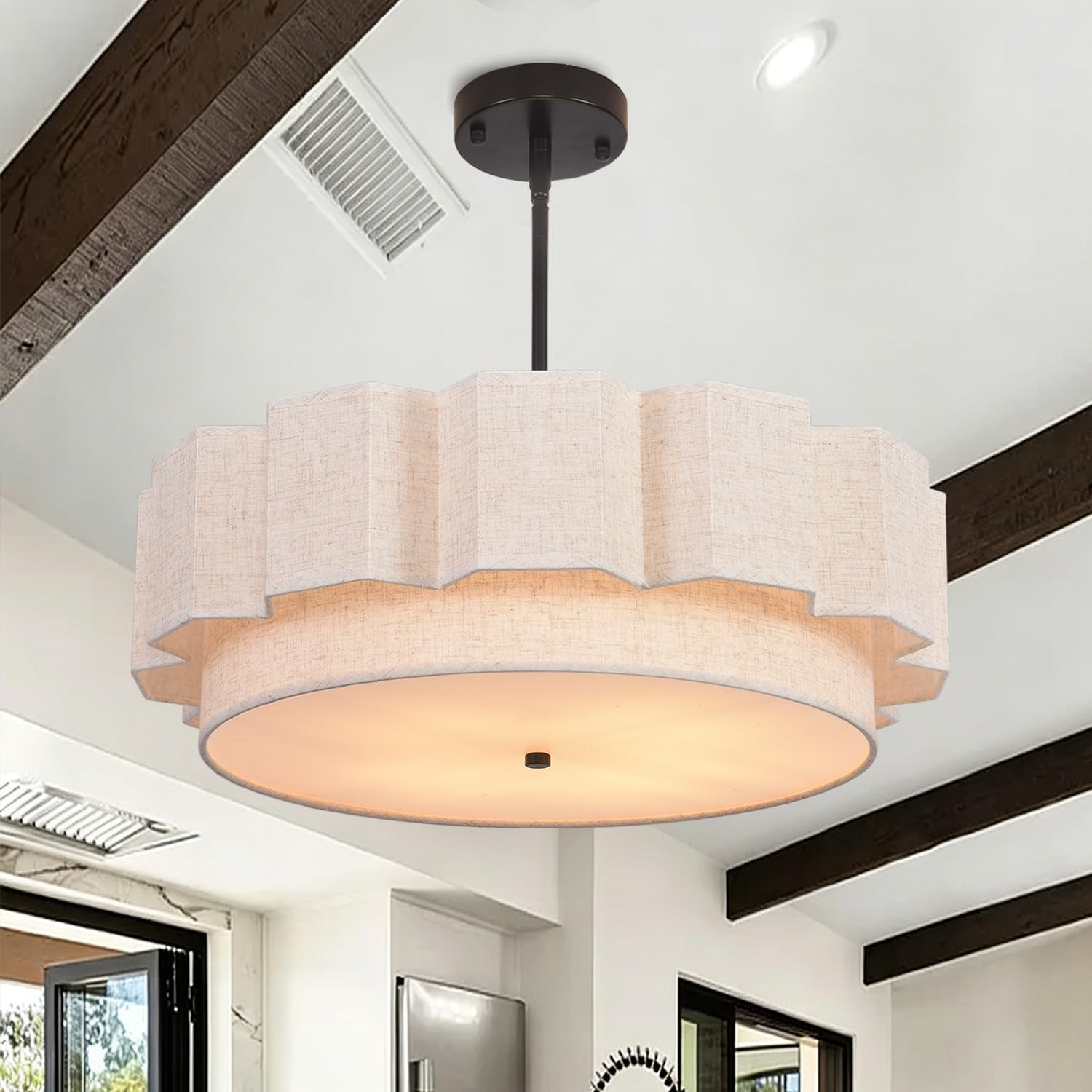 4-Light 2-Tier Linen Drum Chandelier
