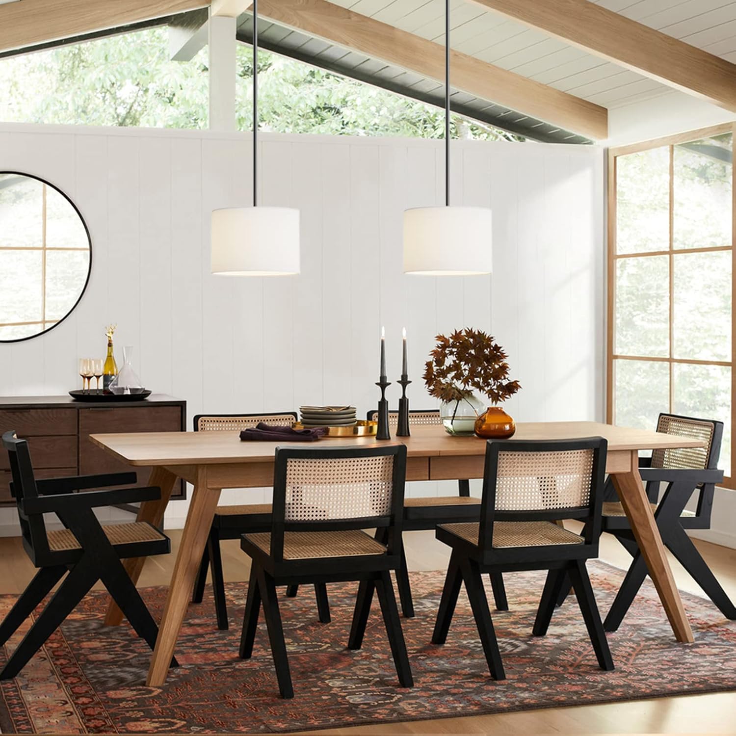 White Linen Drum Pendant Light 2-Pack