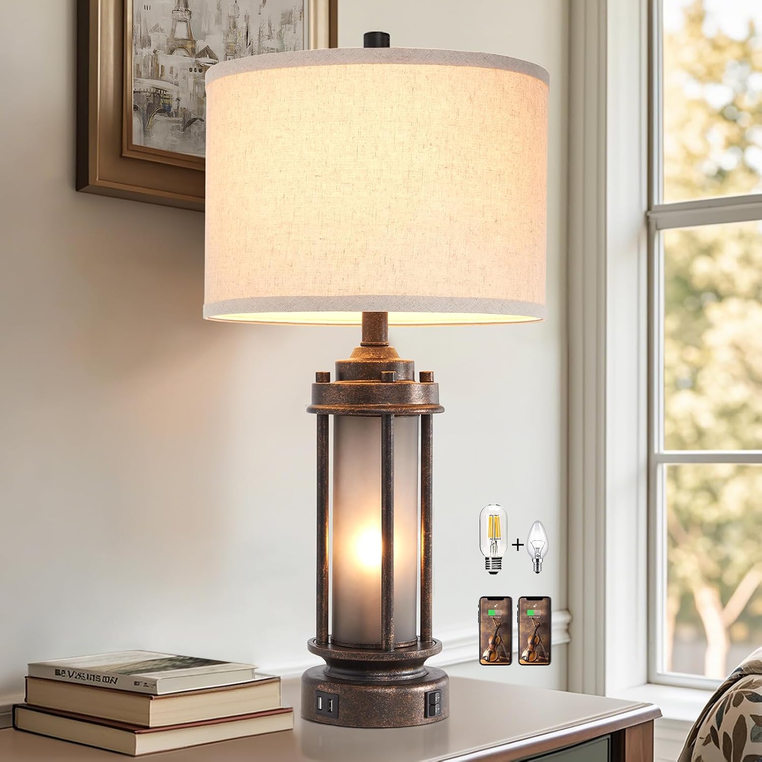 Farmhouse Frosted Glass Table Lamp