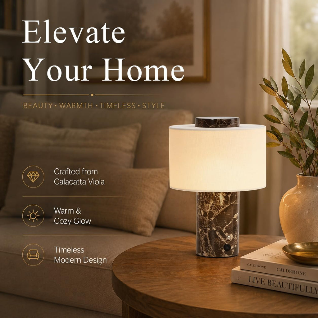 Cordless Marble Touch Table Lamp Dark Brown