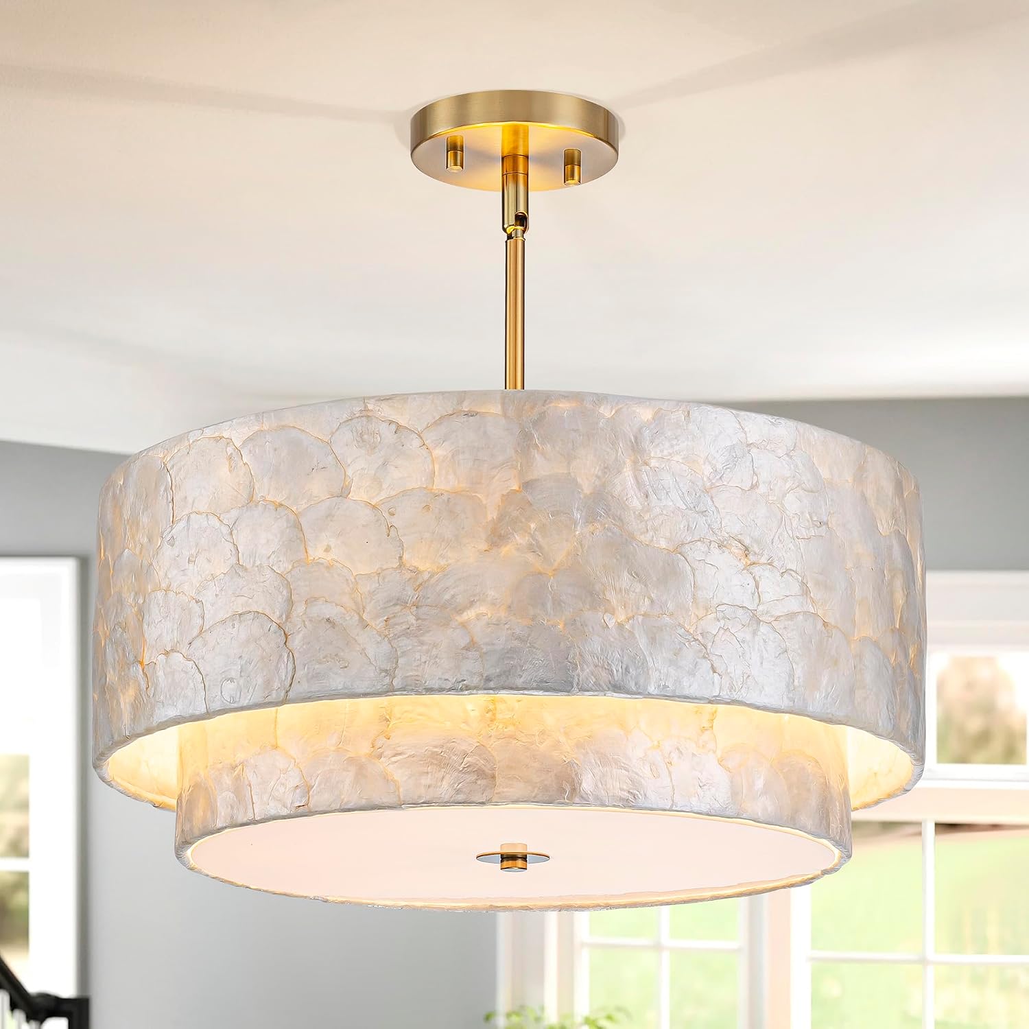 5-Light 2-Tier Capiz Shell Drum Chandelier