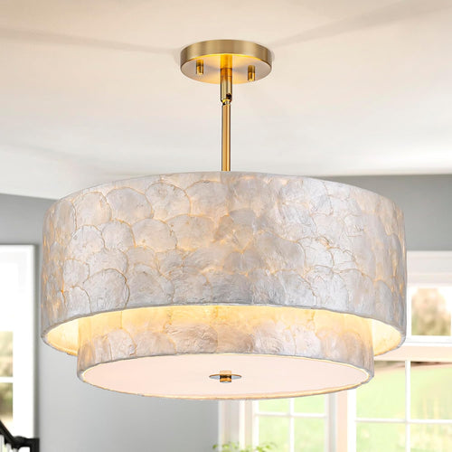 5-Light 2-Tier Capiz Shell Drum Chandelier