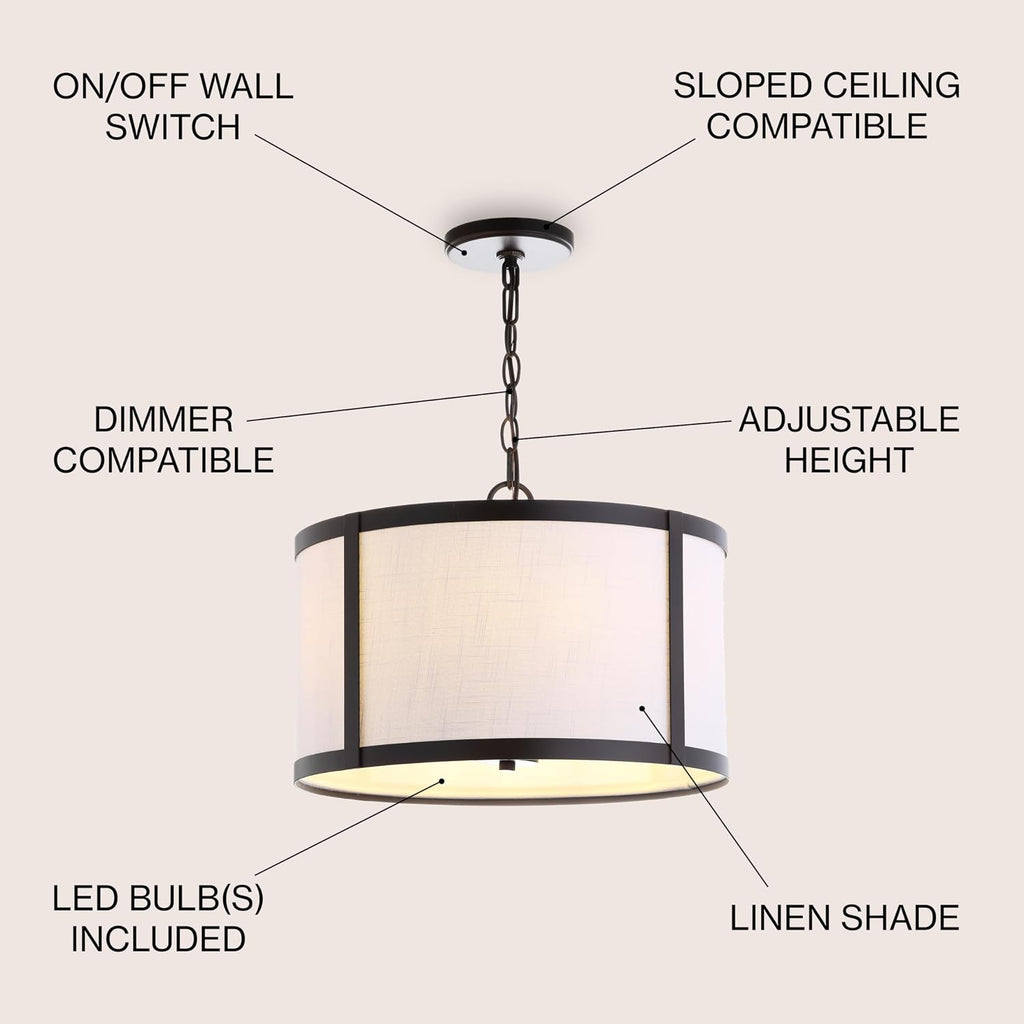 Linen Drum LED Pendant Light 17"