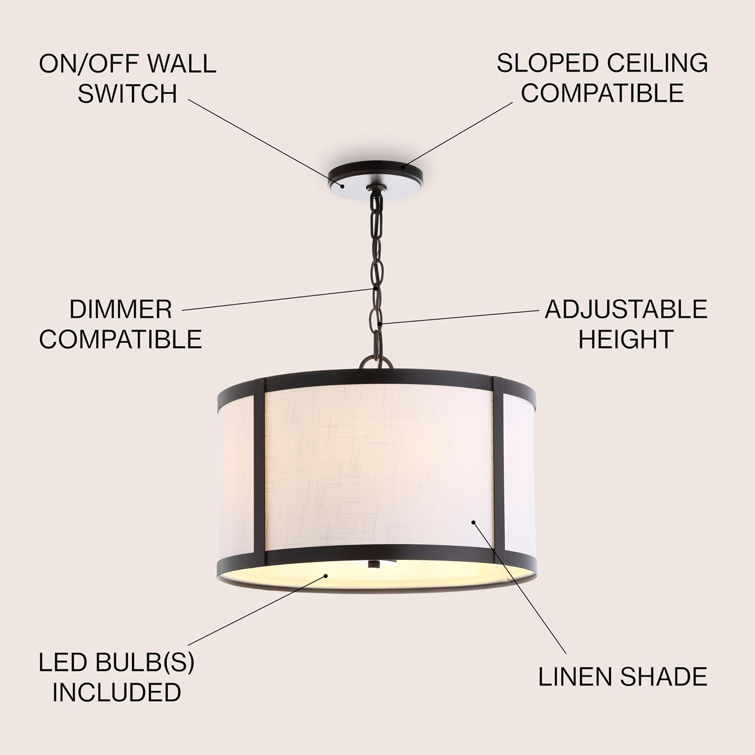 Linen Drum LED Pendant Light 17"