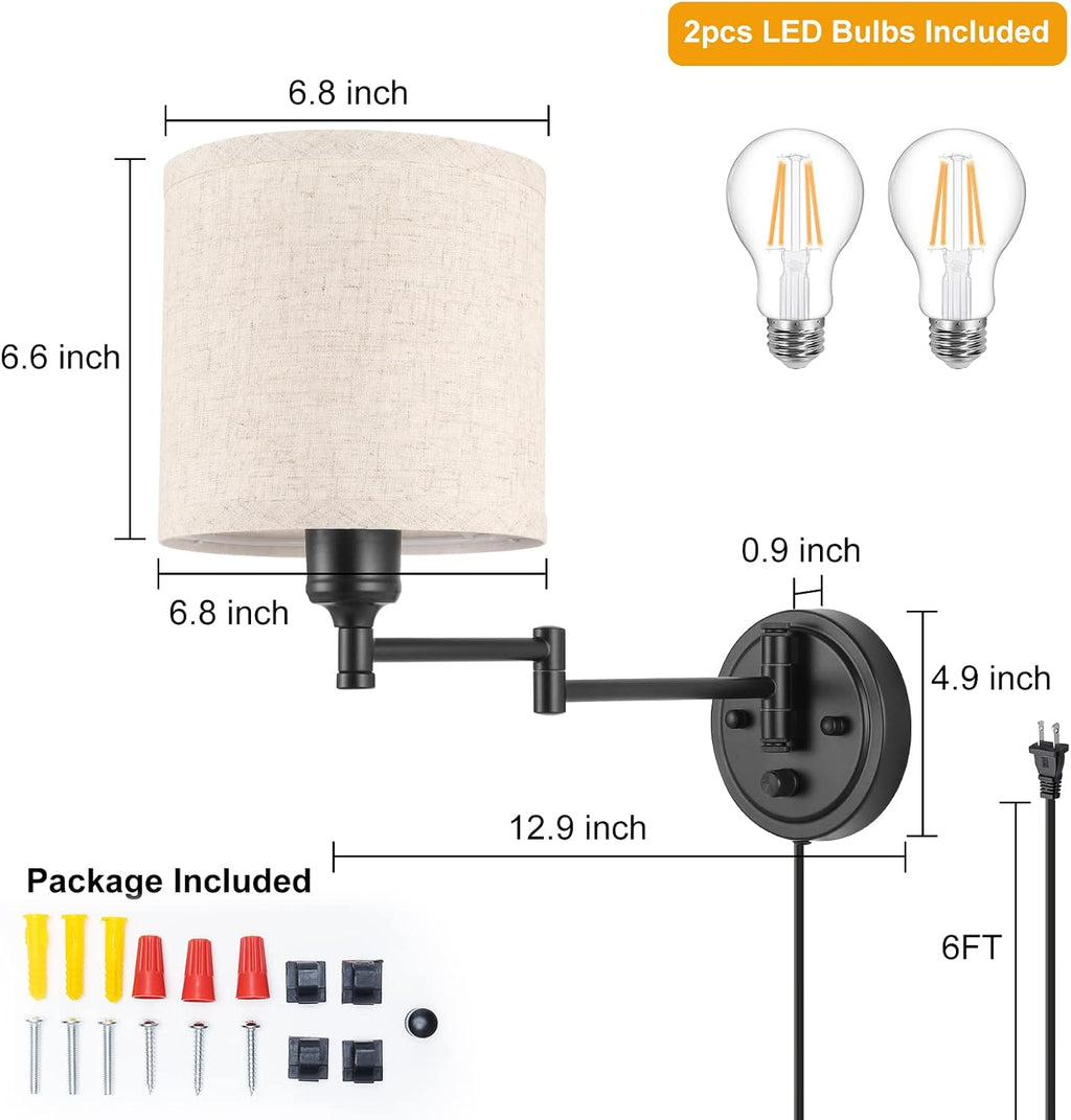 Swing Arm Plug In Wall Sconces Set of Two