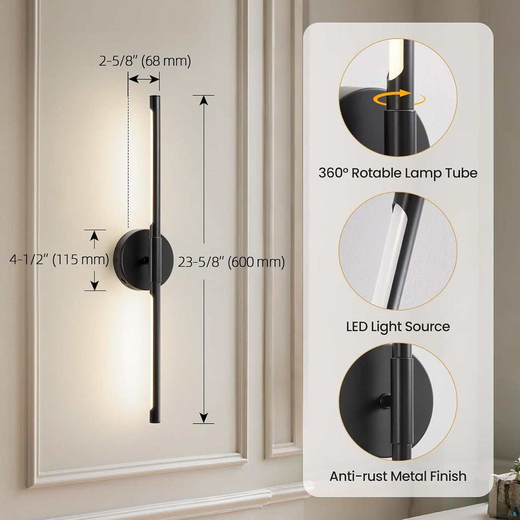 24'' Black LED Rotatable Wall Sconces Set of Two 3CCT