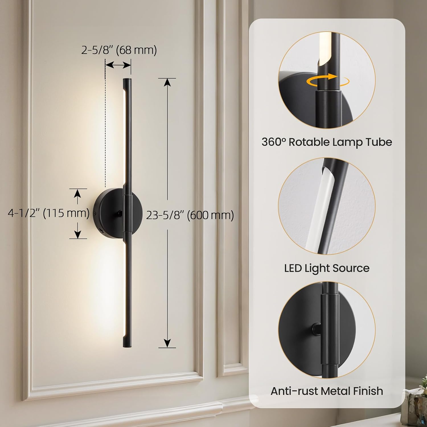 24'' Black LED Rotatable Wall Sconces Set of Two 3CCT