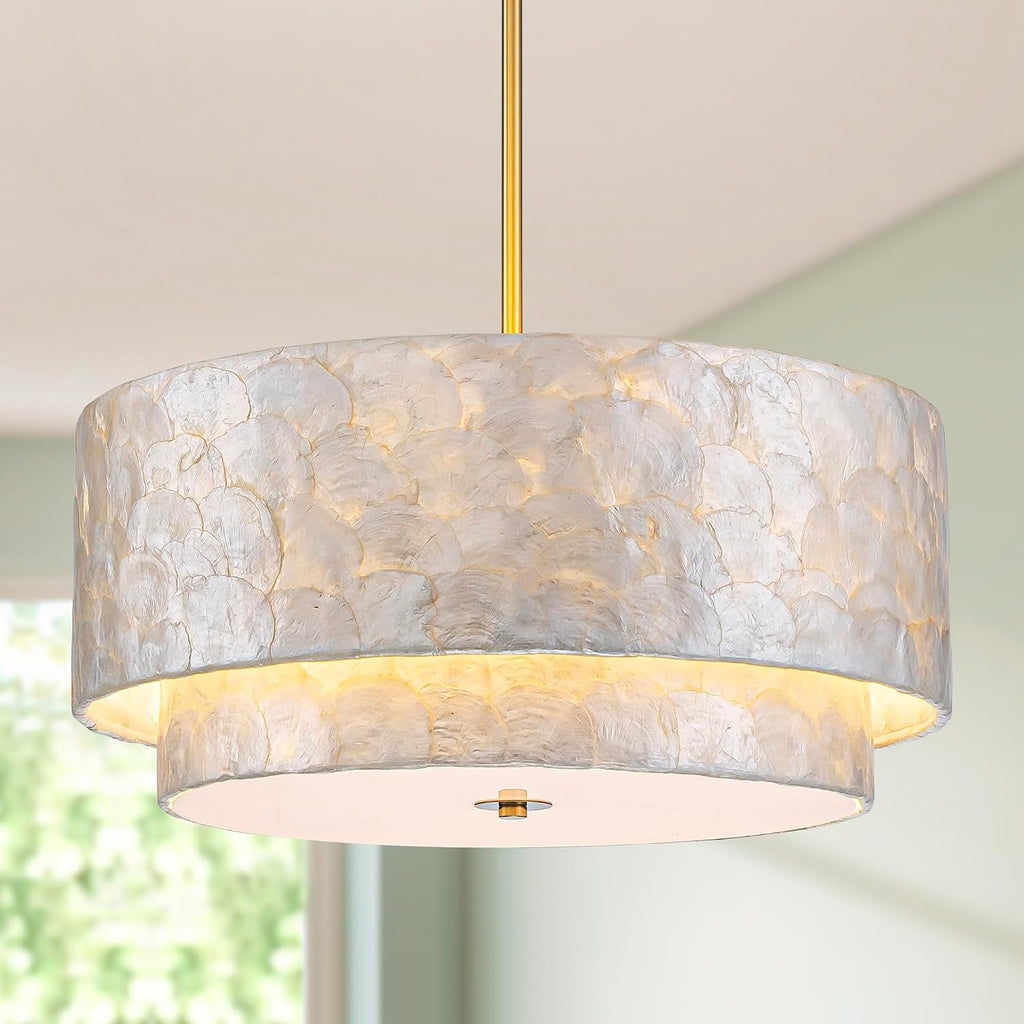 5-Light 2-Tier Capiz Shell Drum Chandelier