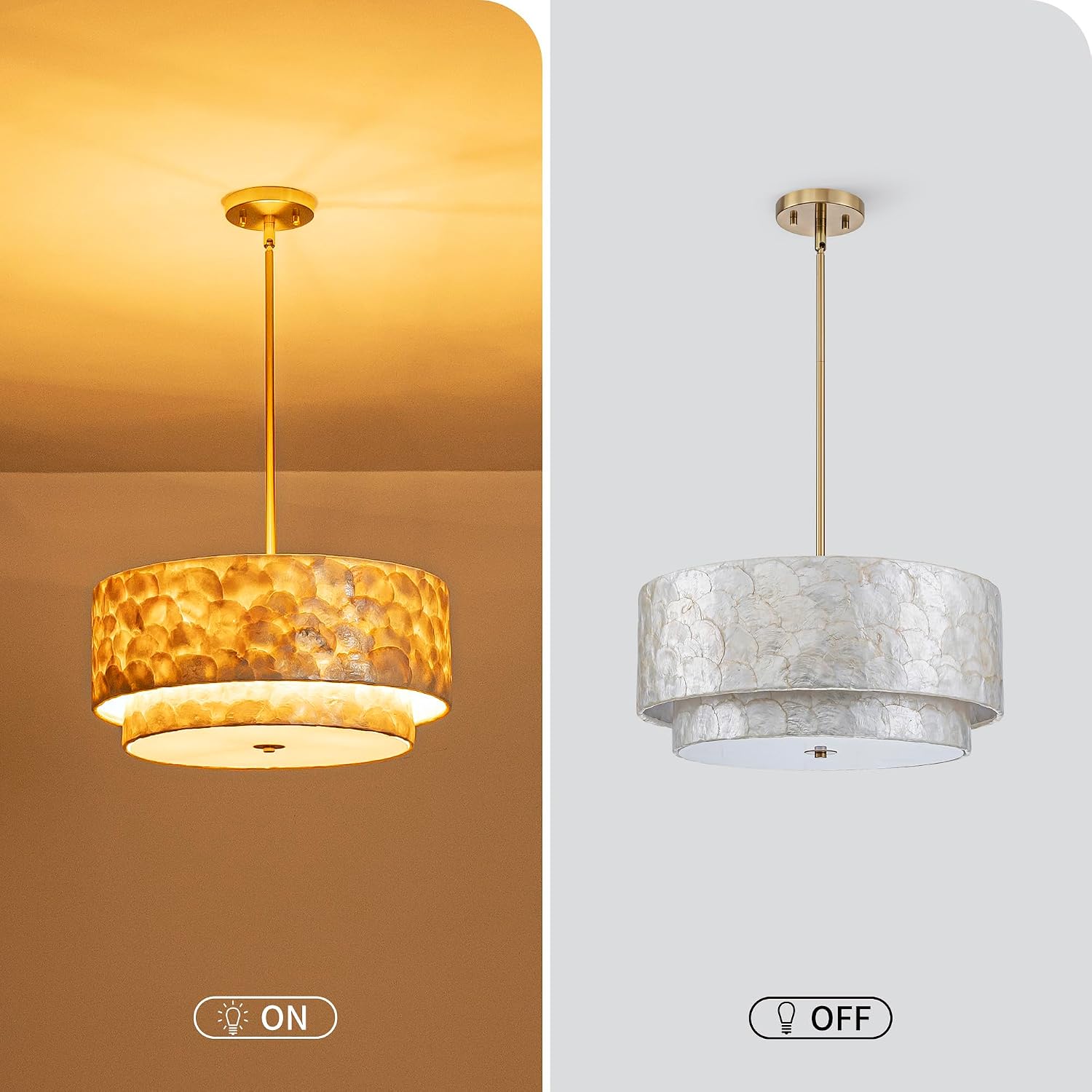 5-Light 2-Tier Capiz Shell Drum Chandelier