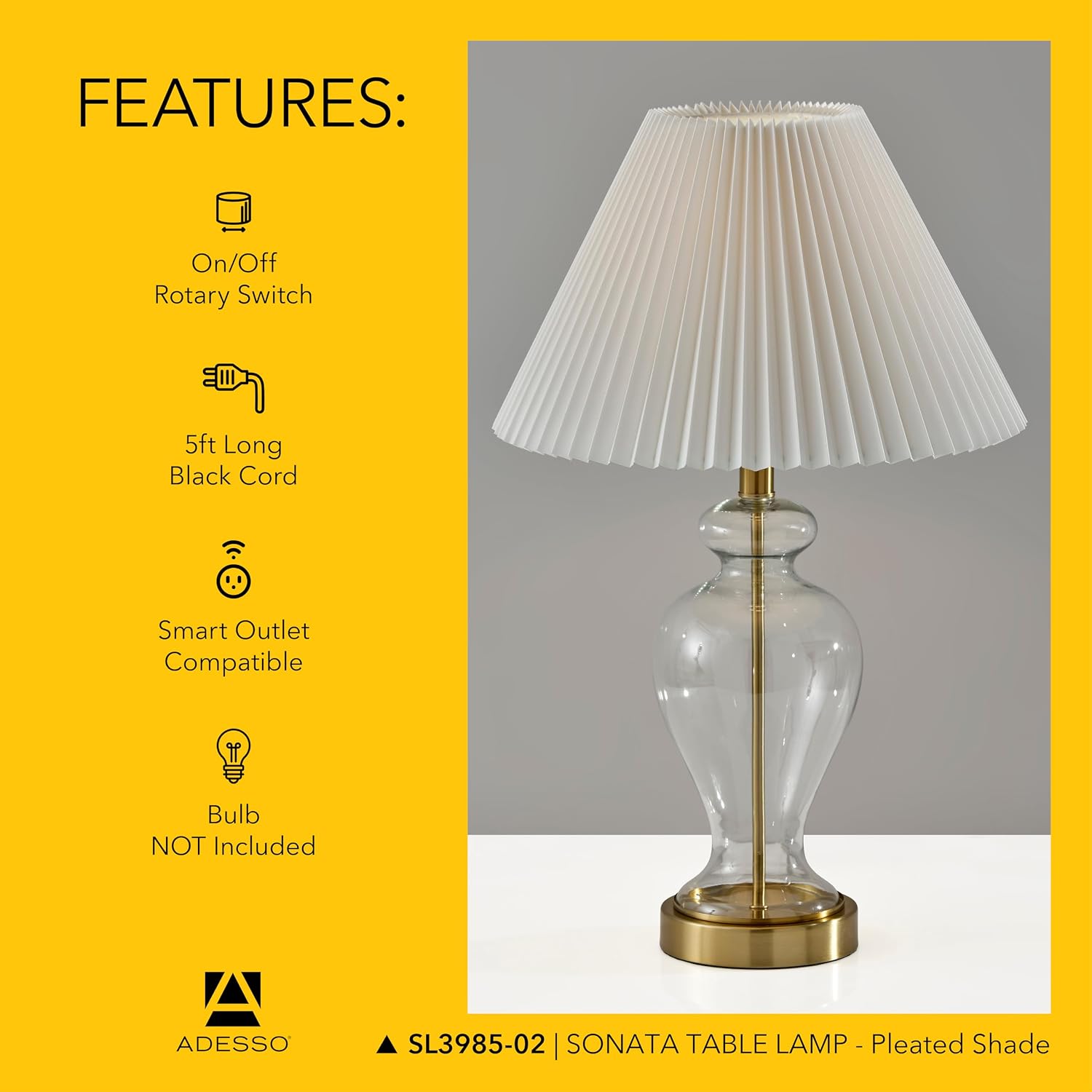 Glass Base Brass Accents Table Lamp
