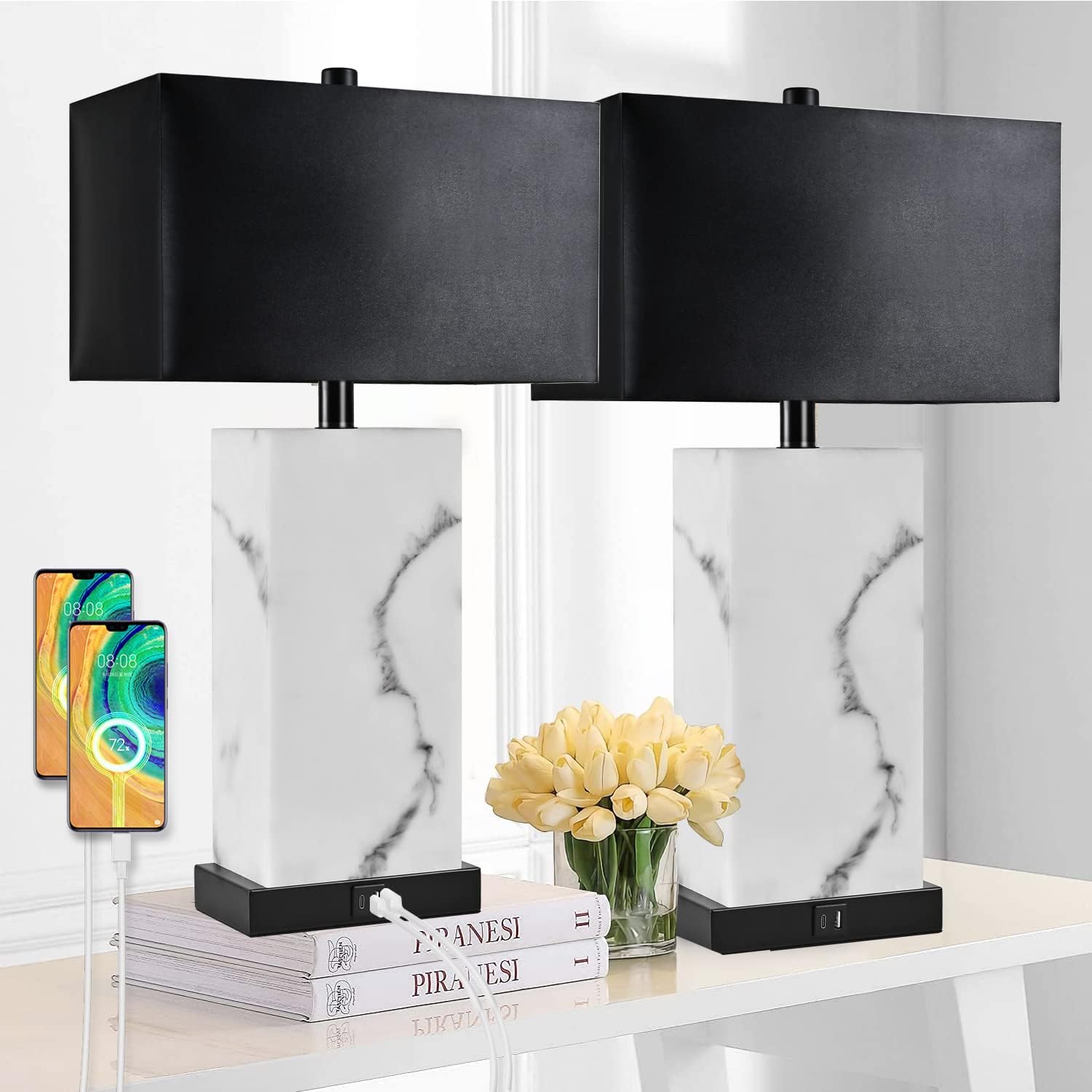 Touch Table Lamps Set of Two Black 24"