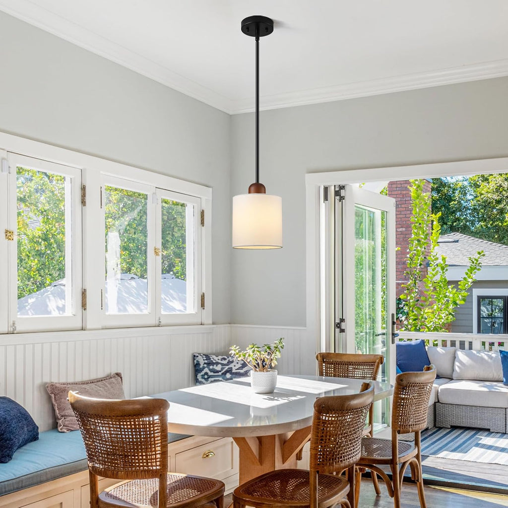 White Fabric Drum Pendant Light Black 1 Pack